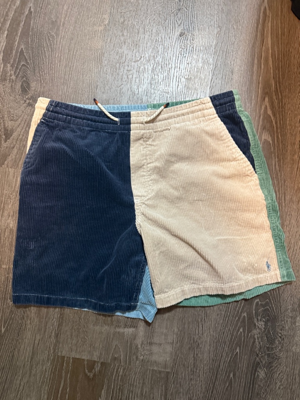 Polo by Ralph Lauren Boys' Corduroy Colorblock Shorts Navy, Cream & Green sz 20